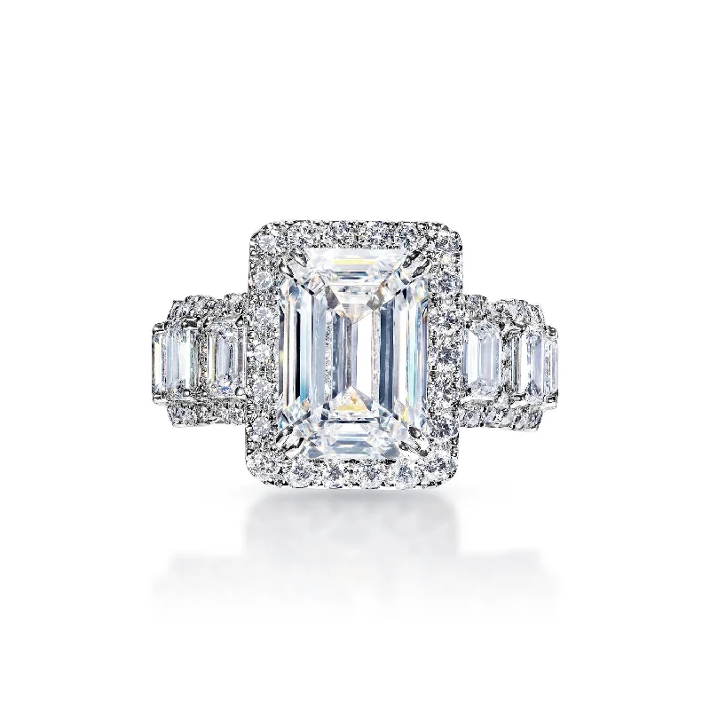 women classic engagement rings -Allison 8 Carat G VVS1 Emerald Cut Diamond Engagement Ring in 18k White Gold