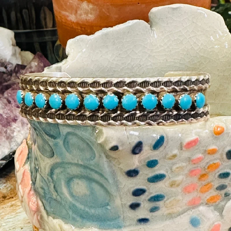 women luxury bangles -Vintage Sterling Silver Turquoise Row Bracelet