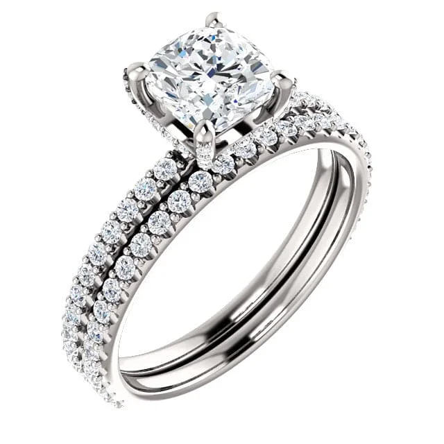 women forever engagement rings -2.20 Ct. Cushion Hidden Halo Diamond Ring Set F Color VS1 GIA Certified