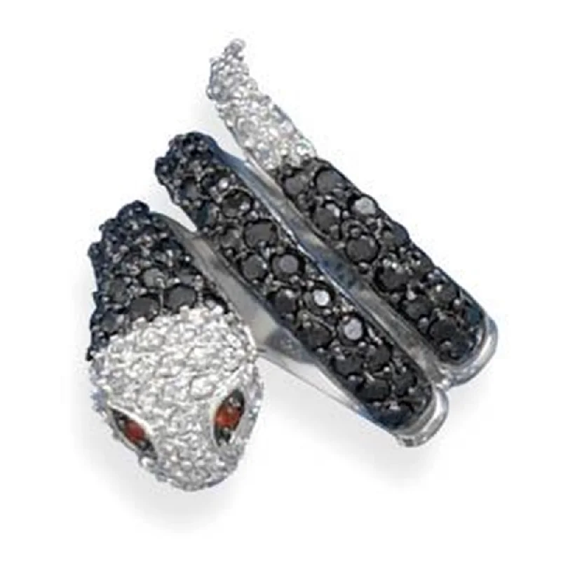 women bold rings -Snake Ring with Clear and Black Cubic Zirconia Sterling Silver, Size 8