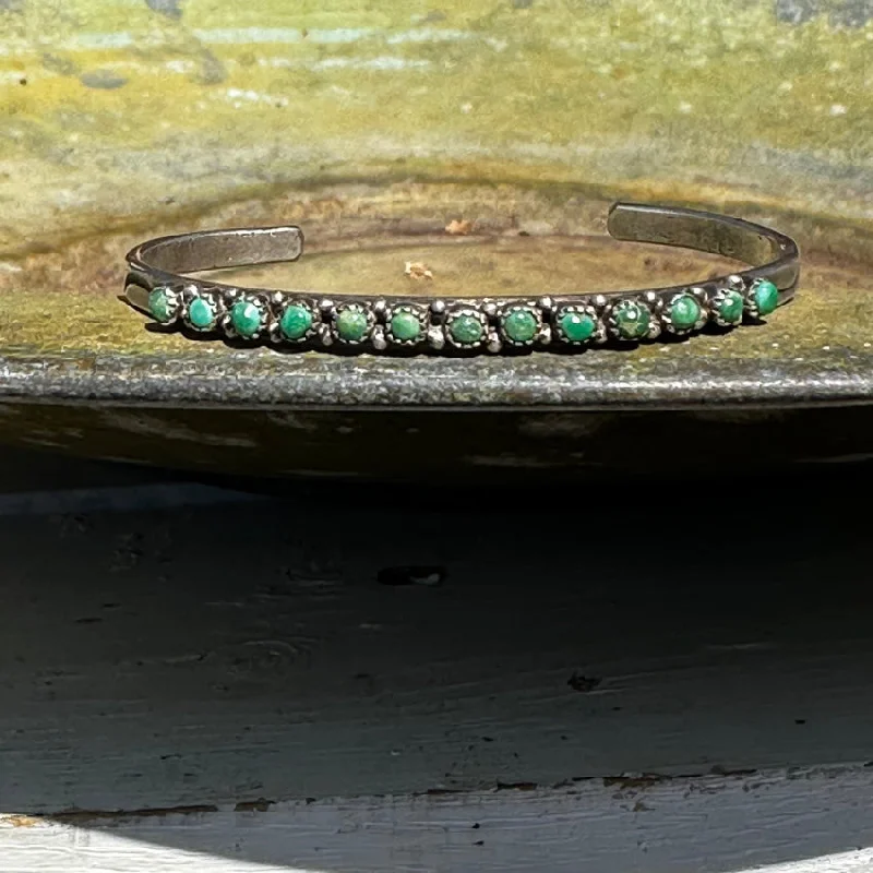 women bridal bracelets -OLD Hand Hewn Zuni Sterling Silver Turquoise Row Bracelet