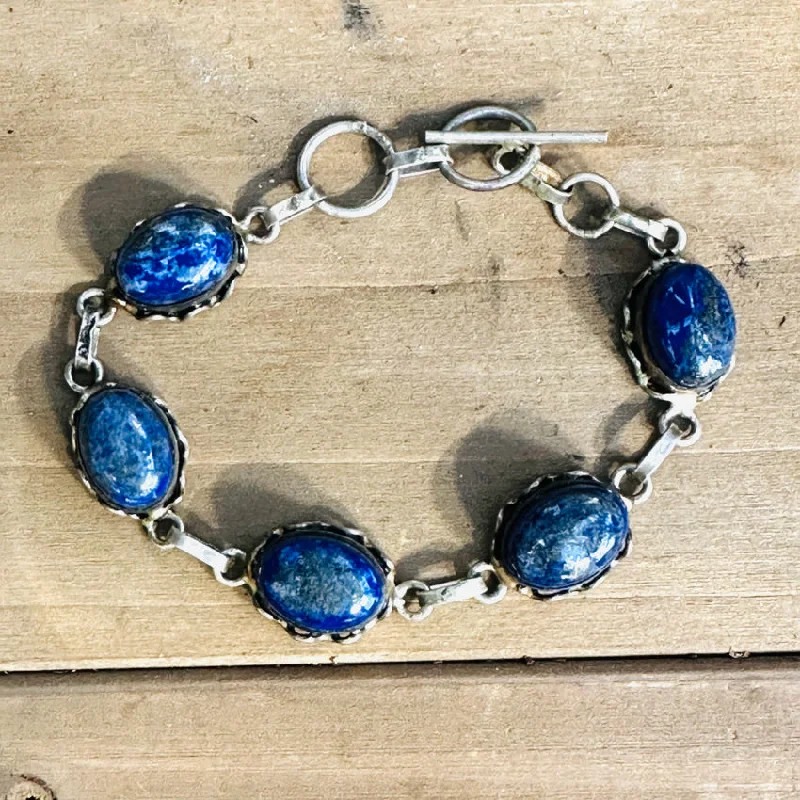 women diamond bracelets -Sterling Silver & Dark Blue Lapis Lazuli Link Bracelet