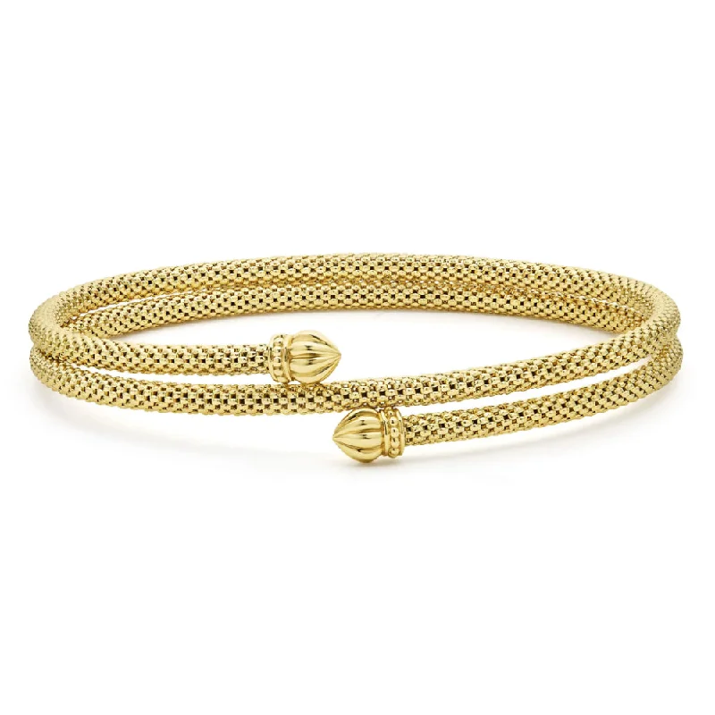 women contemporary bangles -Lagos 18k Caviar Gold Double Wrap Bracelet