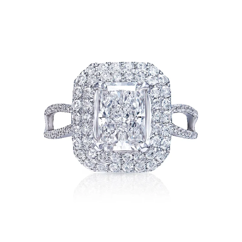 women unique halo engagement rings -3 Carat Cushion Cut Lab Grown Diamond Engagement Ring Double Halo IGI Certified