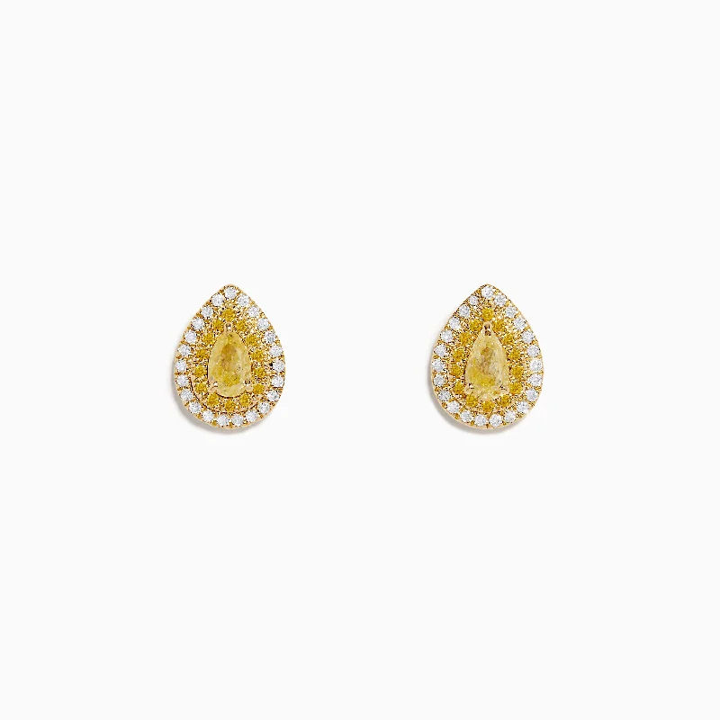 women chic stud earrings -14K Yellow Gold White and Yellow Diamond Pear Stud Earrings