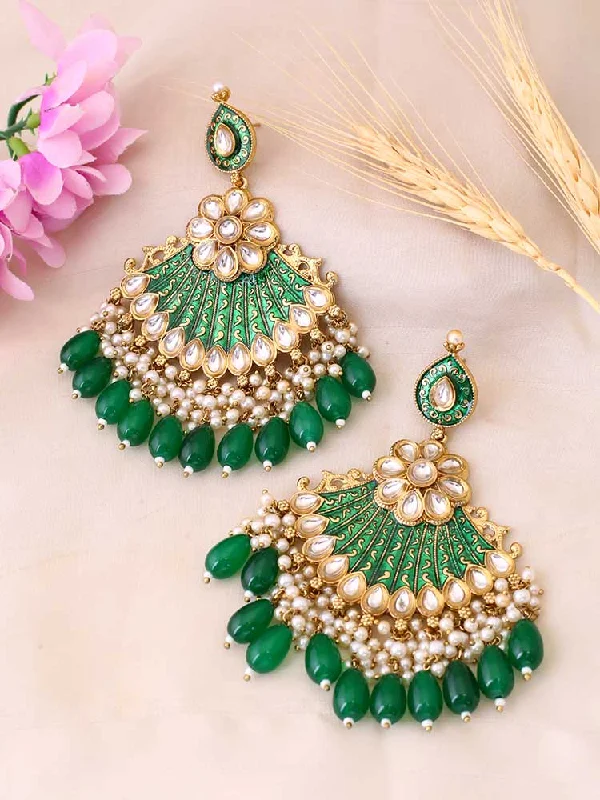 women eye-catching earrings -Emerald Aayesha Chandbalis