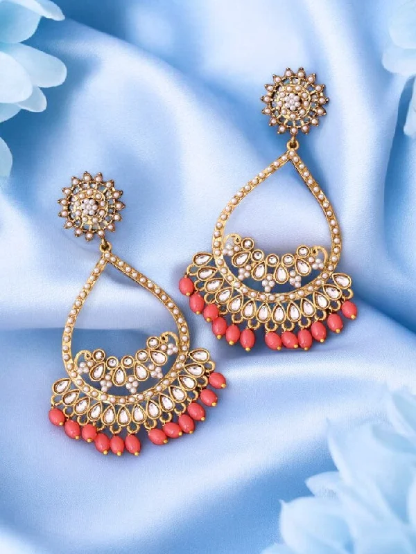 women gemstone stud earrings -Coral Mishti Chandbalis