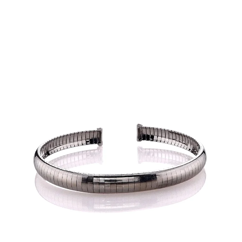 women elastic bracelets -Estate 14k White Gold Domed Omega Cuff Bracelet