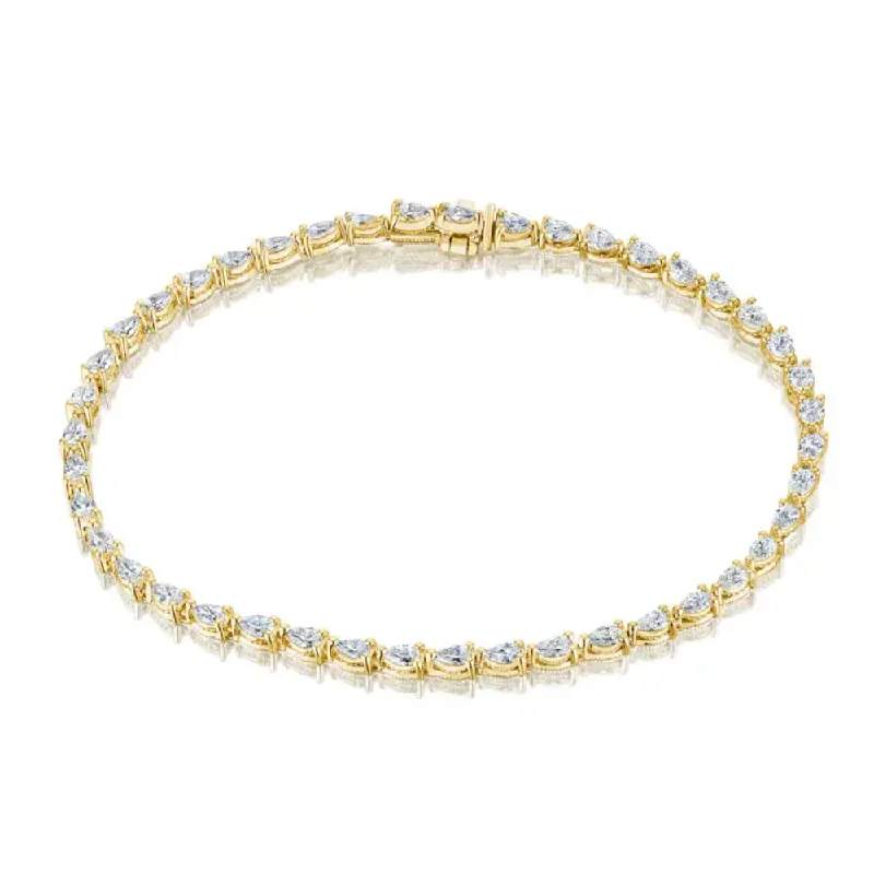 women pearl bangles -Tacori Stilla Pear Diamond Tennis Bracelet in 18k Gold