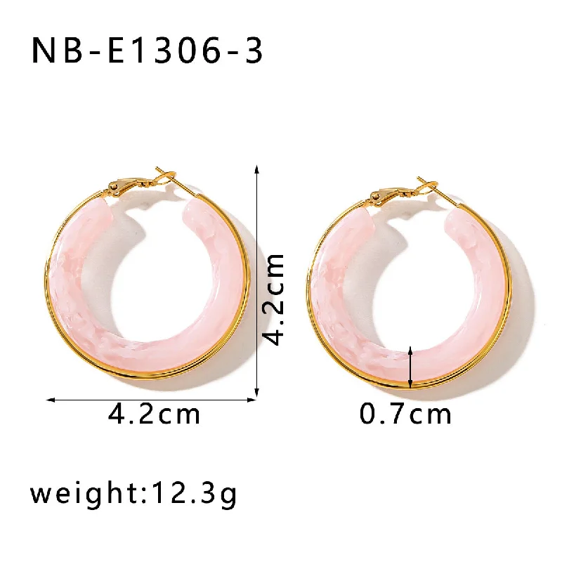 women butterfly earrings -Cricular Shaped Hoop Light Pink Earring JLT12961