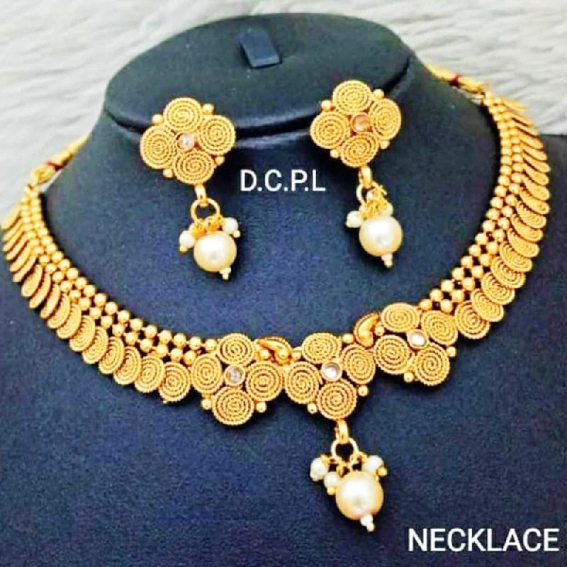 women simple pearl necklaces -Palak Art Gold Plated Necklace Set