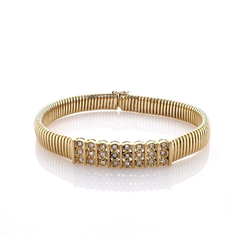 women stacking bangles -Estate 18k Yellow Gold Tubogas Link Diamond 7.5"  Bracelet