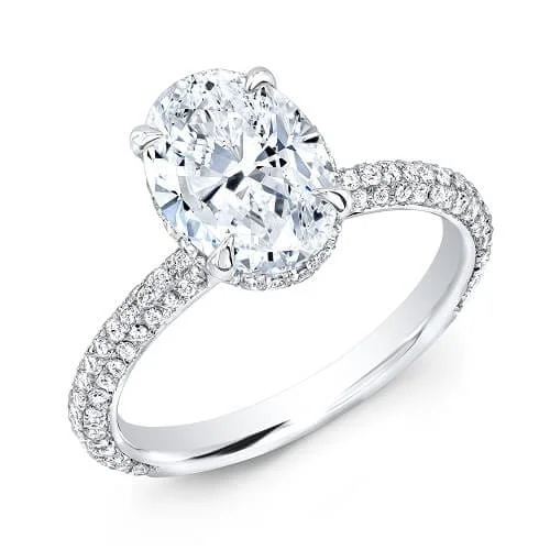 women vintage engagement rings -3.85 Ct. Oval Hidden Halo Engagement Ring 3 Row Pave G Color VS2 GIA Certified