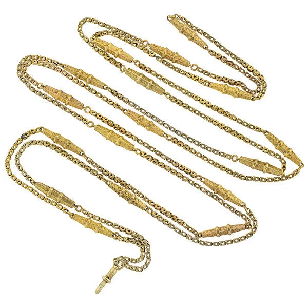 women sterling silver necklaces -Victorian Long 10kt Textured Gold Link Chain Necklace 54"