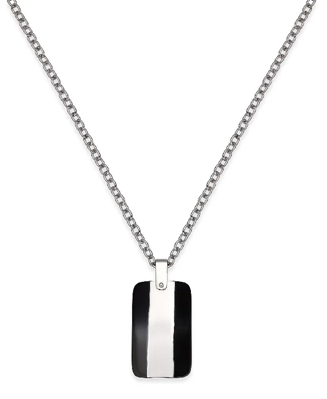 women geometric necklaces -Men's Two-Tone Stainless Steel Dog Tag Pendant Necklace