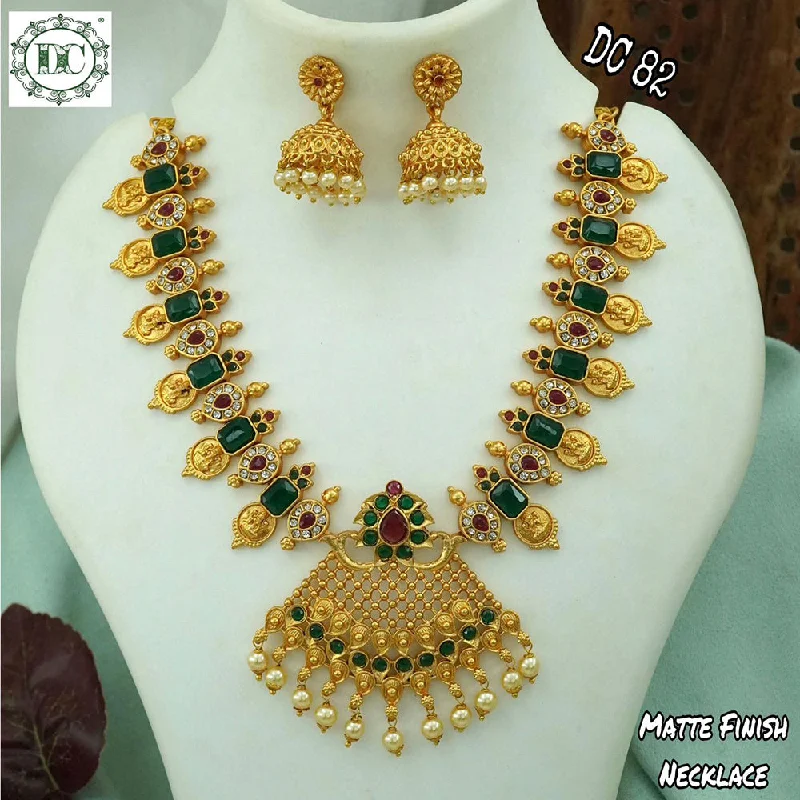 women designer necklaces -Diksha Collection Gold Plated Pota Stone Necklace Set