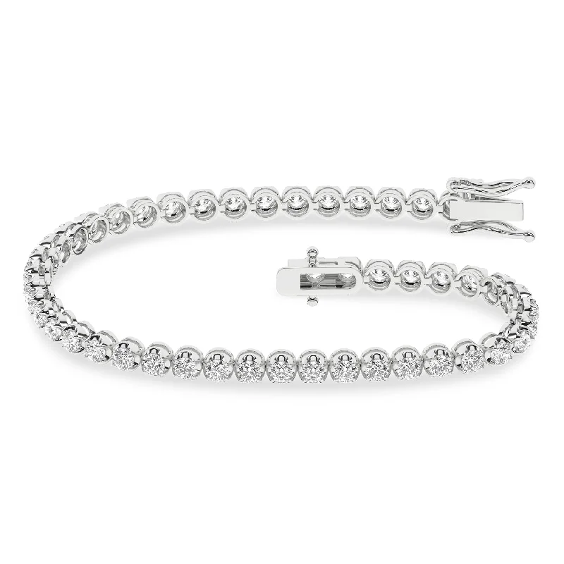 women minimalist bracelets -3 Carat Round Lab Grown Diamond 14K Gold Crown Prong Tennis Bracelet