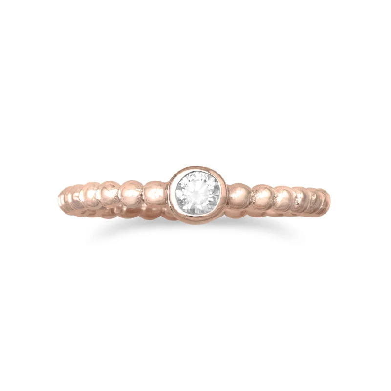 women engagement ring bands -Beaded Band Ring with Cubic Zirconia Rose Gold-plated Sterling Silver