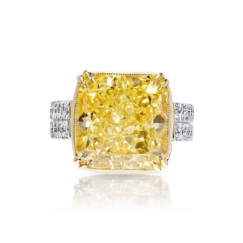 women diamond-accented engagement rings -Adeline 13 Carat Fancy Yellow VS2 Radiant Cut Diamond Engagement Ring in Platinum GIA Certified by Mike Nekta NYC