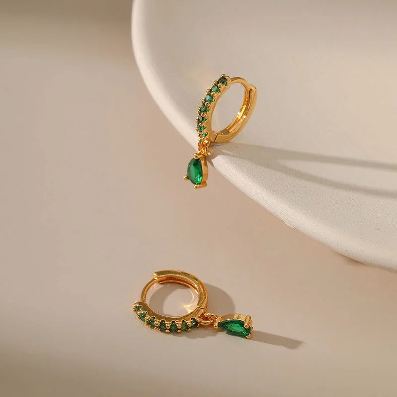 women chandelier earrings -Gold Hoop Earrings with Green Gemstones jlt11708