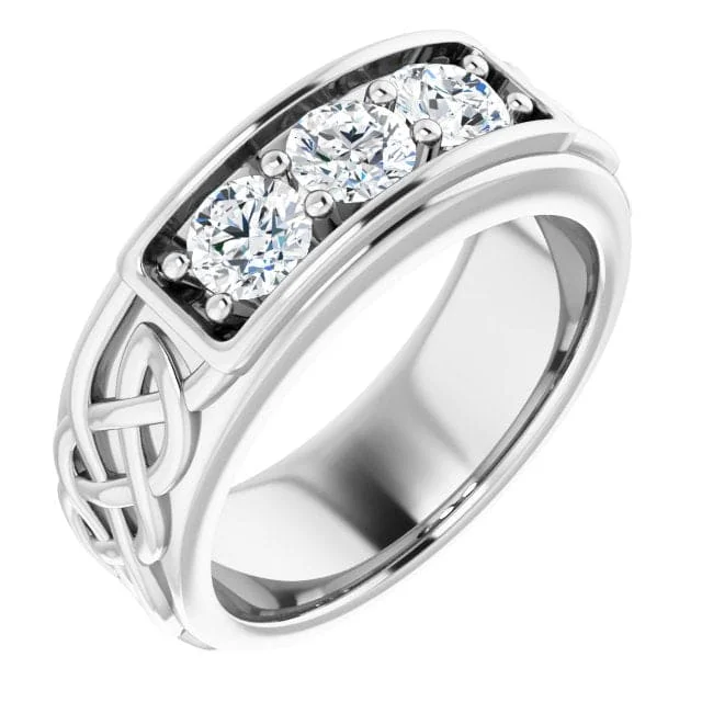 women special occasion engagement rings -0.75 Ct. 3 Stone Men's Celtic Diamond Ring 7mm Width G Color VS2