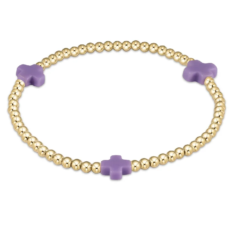 women cuff bracelets -enewton 6.5" Signature Cross Gold Pattern 3mm Bead Bracelet - Purple