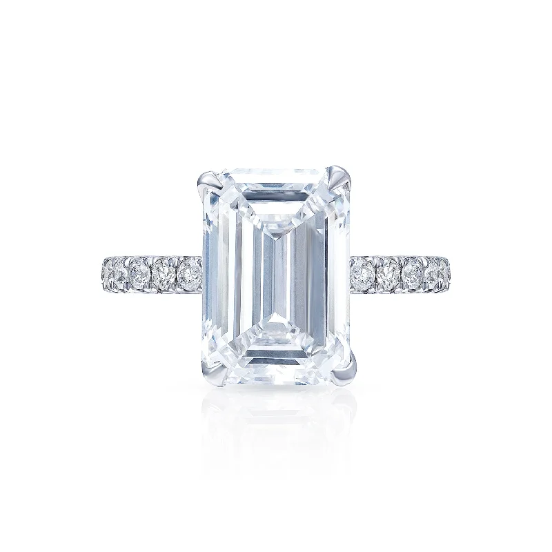 women pear-shaped engagement rings -Louise 8 Carat F VS1 Emerald Cut Lab-Grown Diamond Engagement Ring in 18k White Gold. GIA Certified