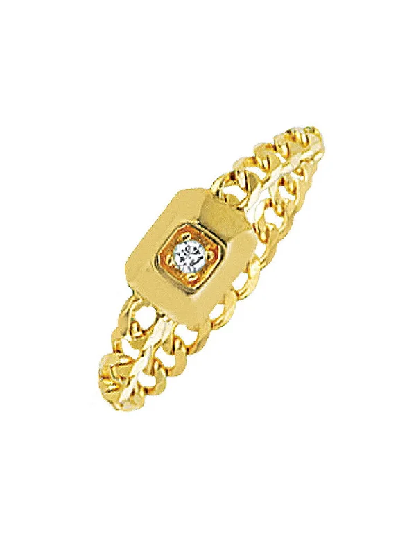 women heart-shaped rings -14k Yellow Gold with Genuine Diamond Chain Ring Modern Vintage Curb Collection