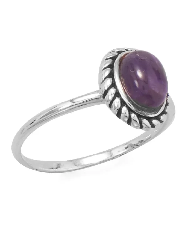 women diamond rings -Amethyst Ring with Rope Edge Antiqued Sterling Silver