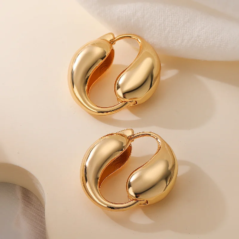 women fashionable earrings -Dual Water Droplet Circulation Gold Hoop Earrings JLT12859