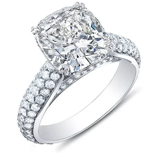 women princess cut engagement rings -3.30 Ct. Cushion Cut Pave Hidden Halo Engagement Ring F Color VS2 GIA Certified