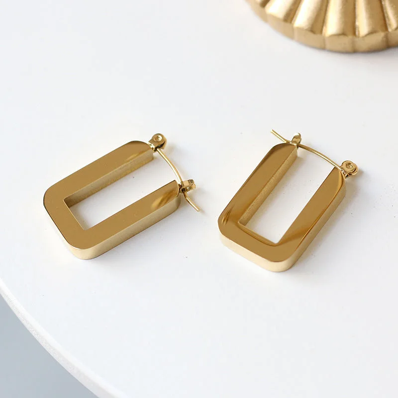 women drop earrings -Geometric Gold Square Hoop Earrings jlt11680