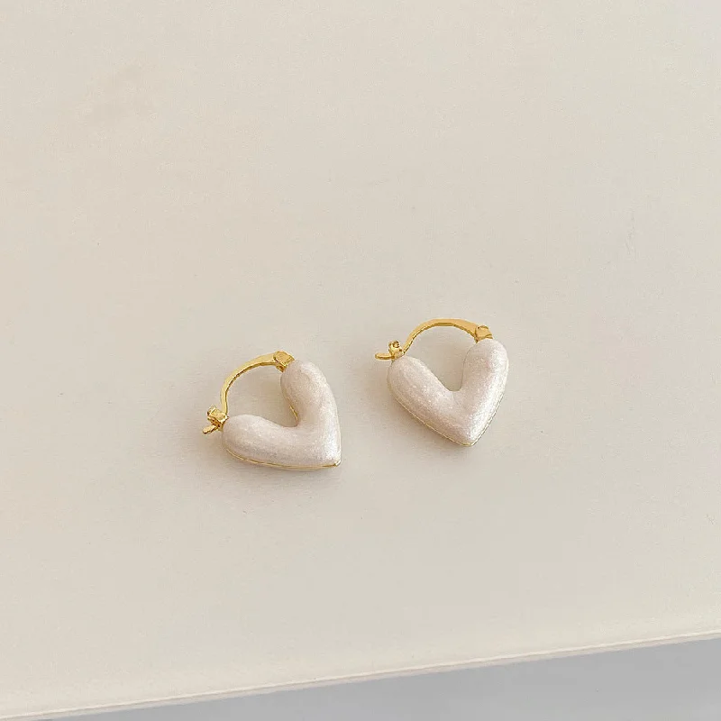 women luxurious earrings -Gold Hoop Earrings with White Heart Charms jlt11726