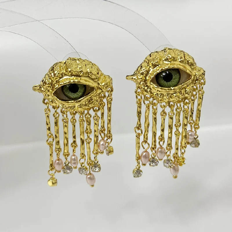 women gold plated earrings -Visionary Charms Gold Drop Earring JLT12918