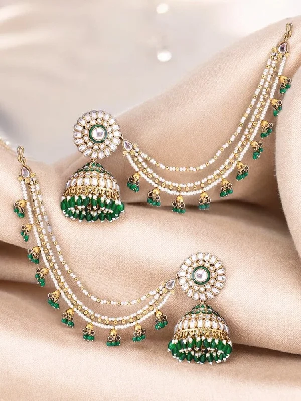 women silver hoop earrings -Emerald Leher Sahara Jhumkis