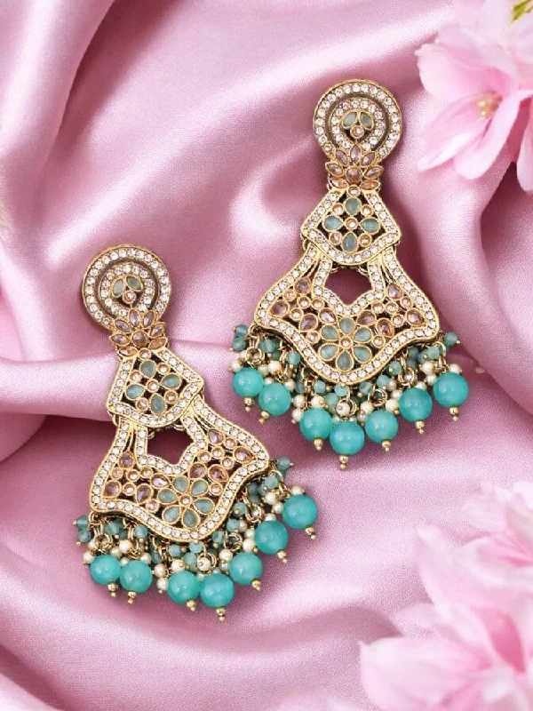 women luxurious earrings -Turquoise Riyashi Danglers