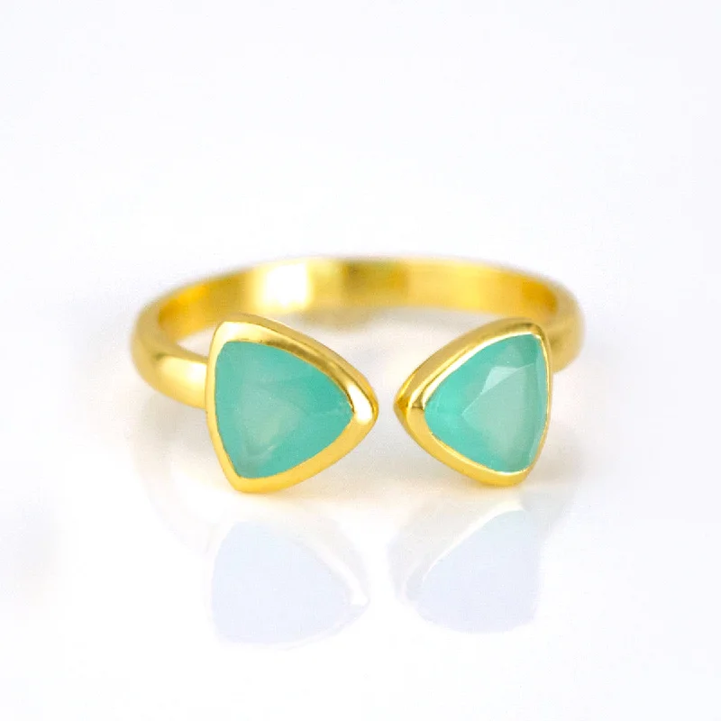 women timeless rings -Aqua Chalcedony Adjustable Bow Tie Triangle Ring