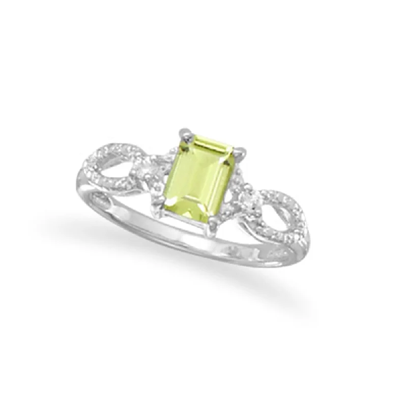 women fashion rings -Peridot and White Topaz Ring Rhodium on Sterling Silver - Nontarnish