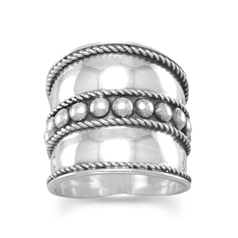 women sapphire rings -Bali  Bead Rope Edge Band Ring Extra Wide Antiqued and Polished Sterling Silver