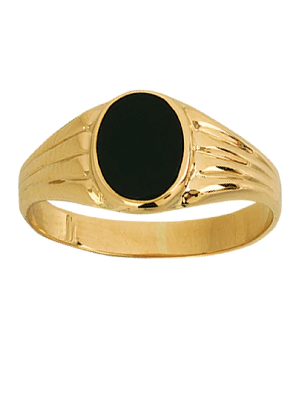 women gold wedding rings -14k Yellow Gold Black Onyx Signet Ring with Oval Top