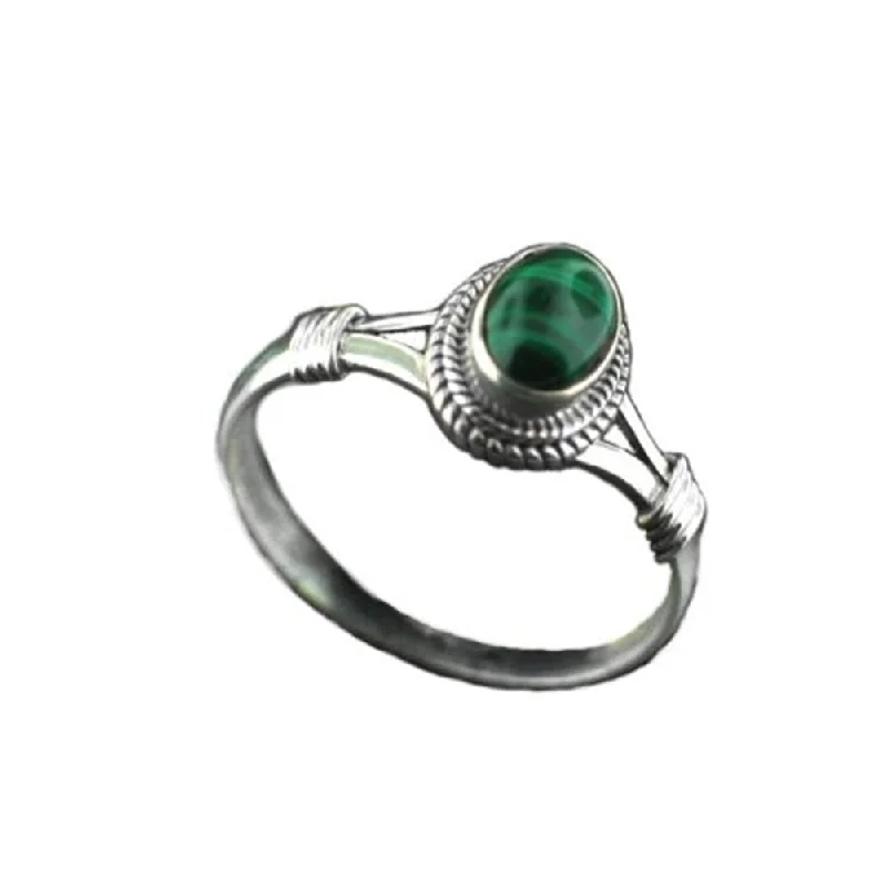 women timeless rings -Handmade Malachite Sterling Silver Ring