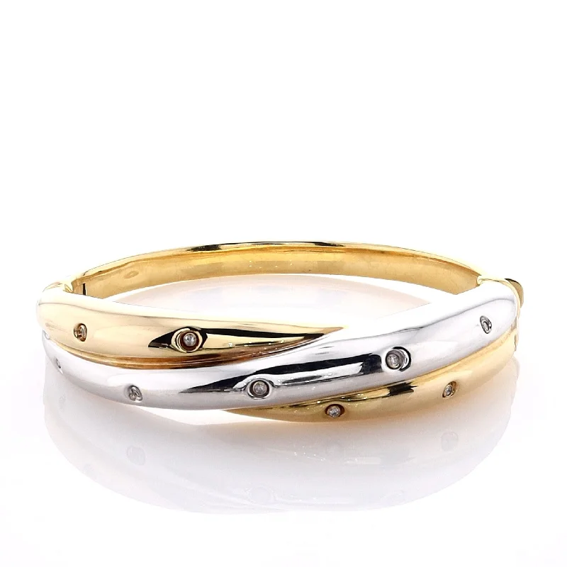 women classic bangles -Estate 18k Two Tone Hinged Bangle Criss Cross Top Diamond Bracelet