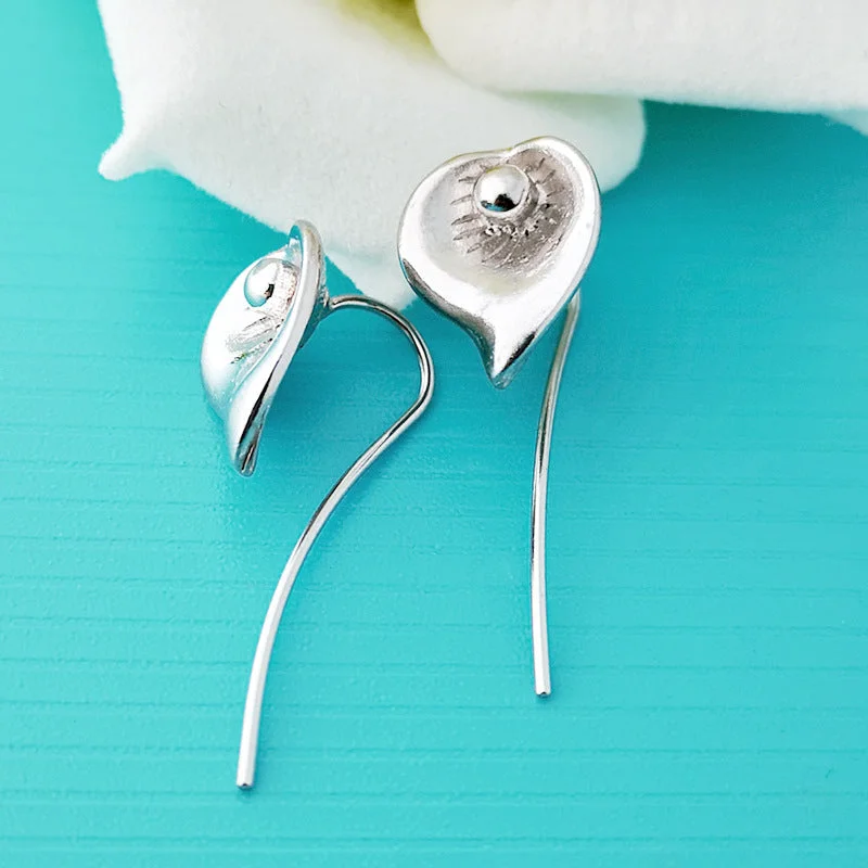 women modern hoop earrings -Elegant Silver Heart Drop Earrings  jlt11574