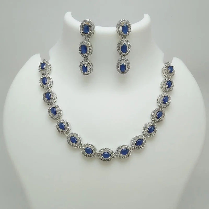 women designer necklaces -Manisha Jewellery Silver Plated AD Stone Necklace Set