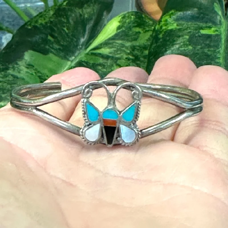 women vintage bangles -Vintage Southwestern Sterling Silver Butterly Bracelet Small