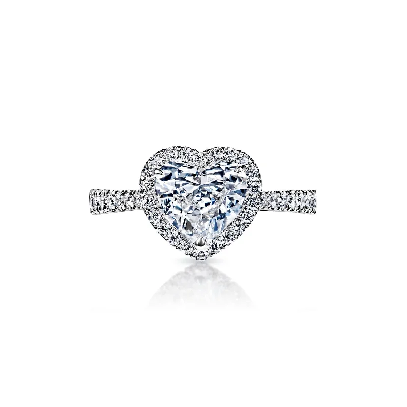 women halo sapphire engagement rings -Saylor 2 Carat H VVS1 Heart Shape Diamond Engagement Ring in 18k White Gold By Mike Nekta. GIA Certified