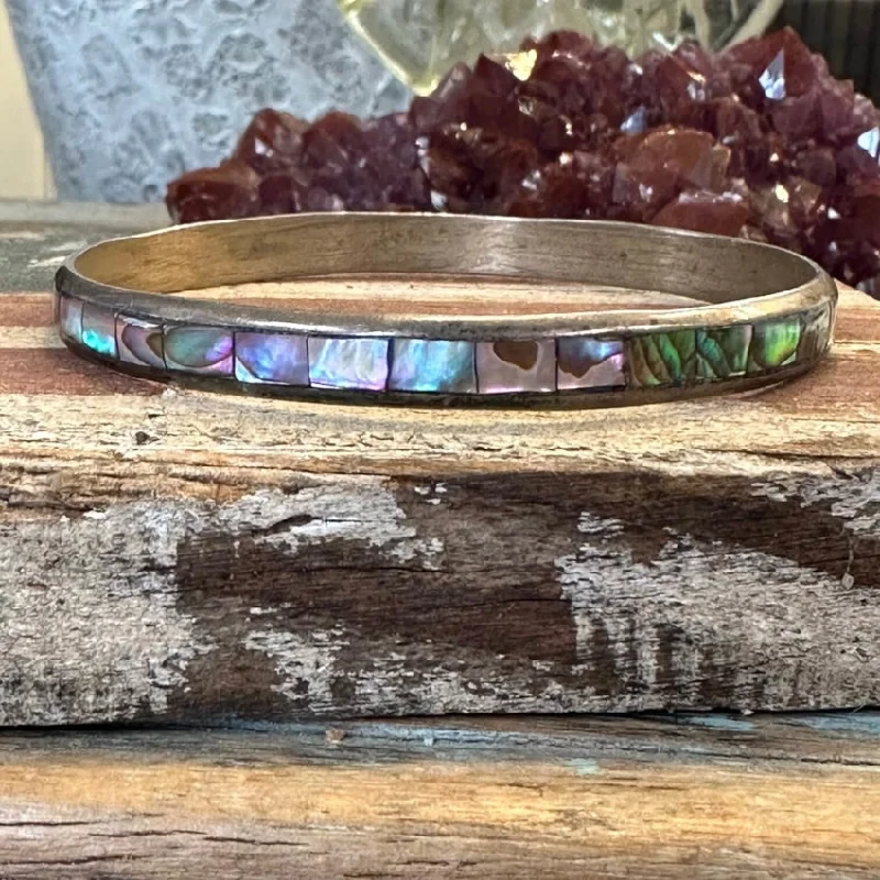 women silver bangles -Sterling Silver Bright Abalone Bangle Bracelet Mexico