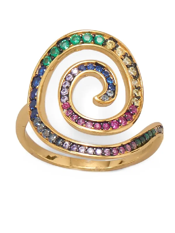 women fashion rings -Rainbow Color Spin Spiral Ring 14k Gold-plated Sterling Silver