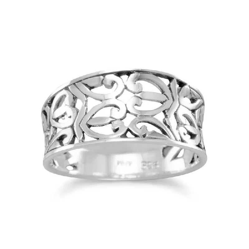 women designer rings -Sterling Silver Heart Design Filigree Ring