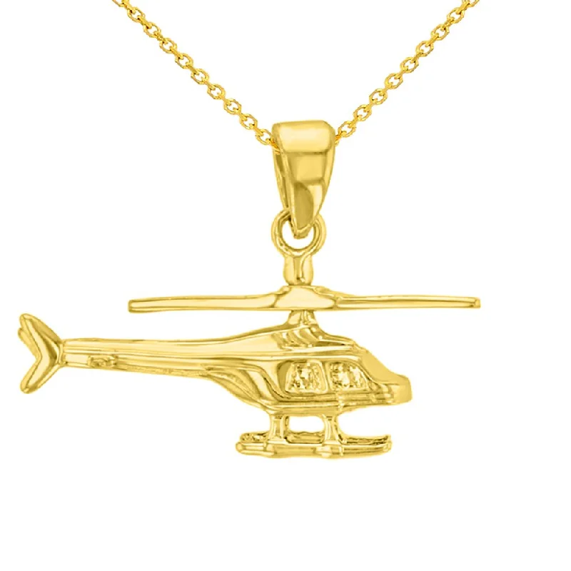 women trendy necklaces -Solid 14K Yellow Gold Helicopter with Motion Moving Propeller Pendant With Cable, Curb or Figaro Chain Necklace